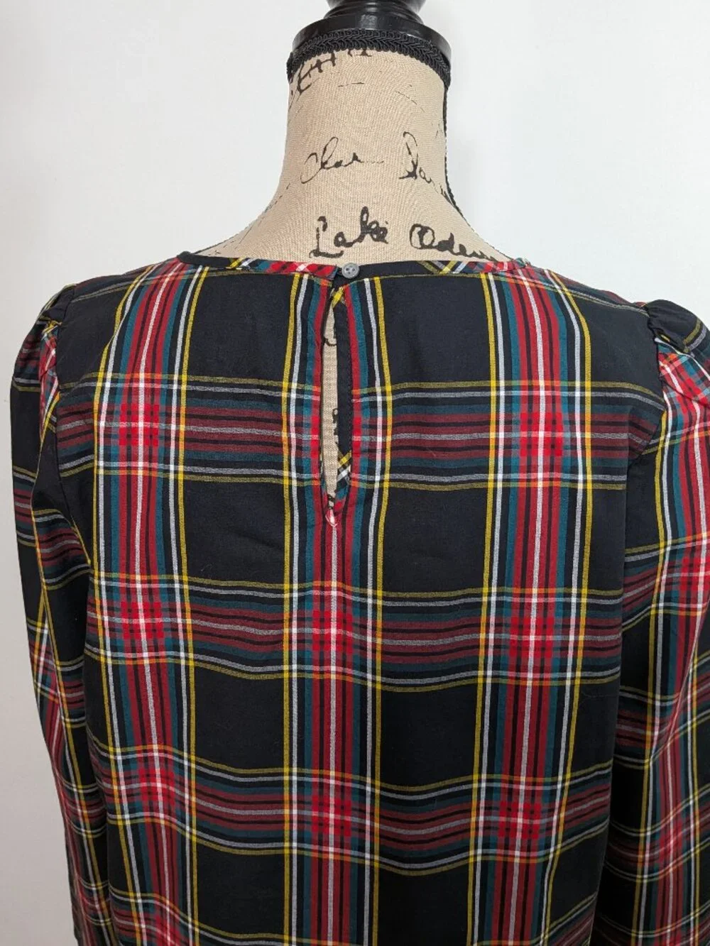 J. Crew Black Plaid Tartan Puff Sleeve Top Long Sleeve Blouse Size Small S